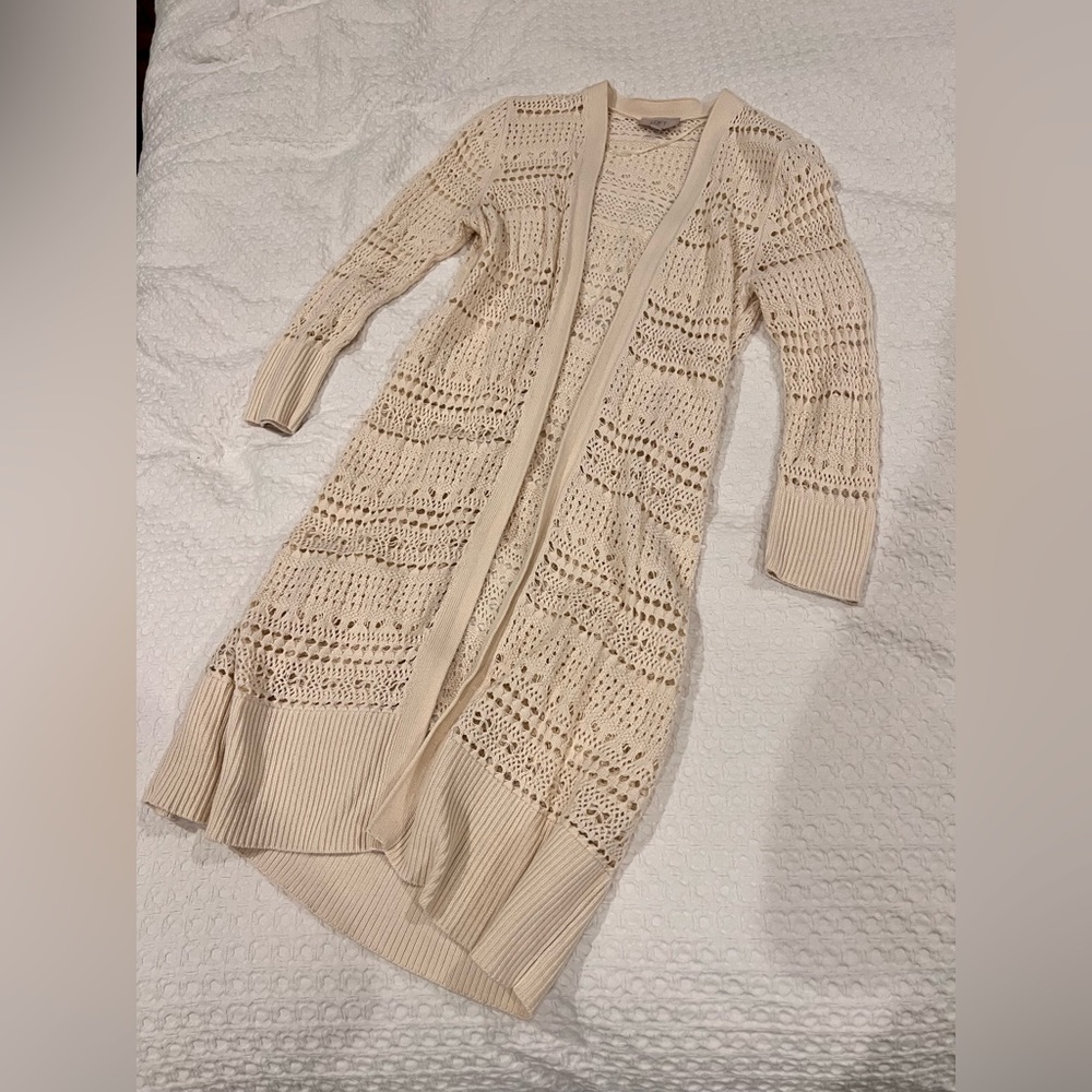 LOFT Crocheted Long Cardigan, Size S